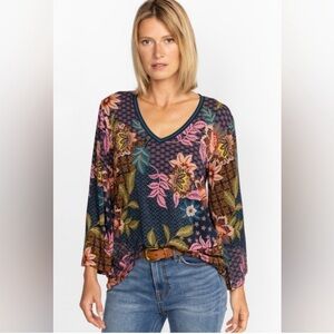 JOHNNY WAS V Neck Kimono Sleeve Long Sleeve T Shirt